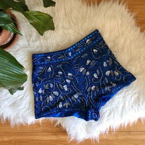 Topshop Blue and Silver High Waist Shorts